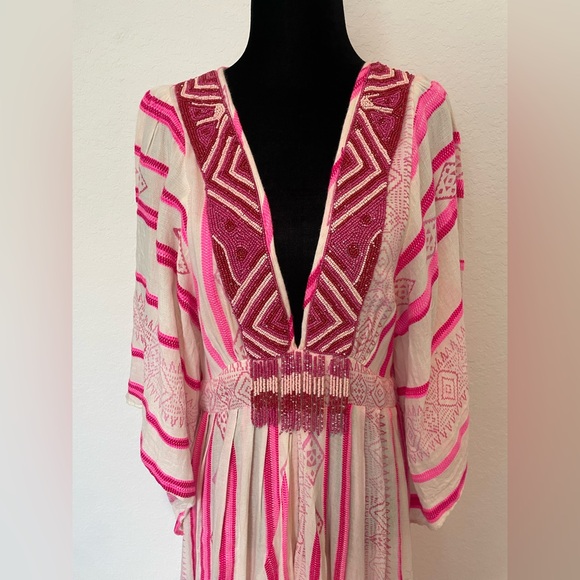 FARM Rio Beaded V-Neck Kaftan Dress Size Medium - Picture 3 of 16
